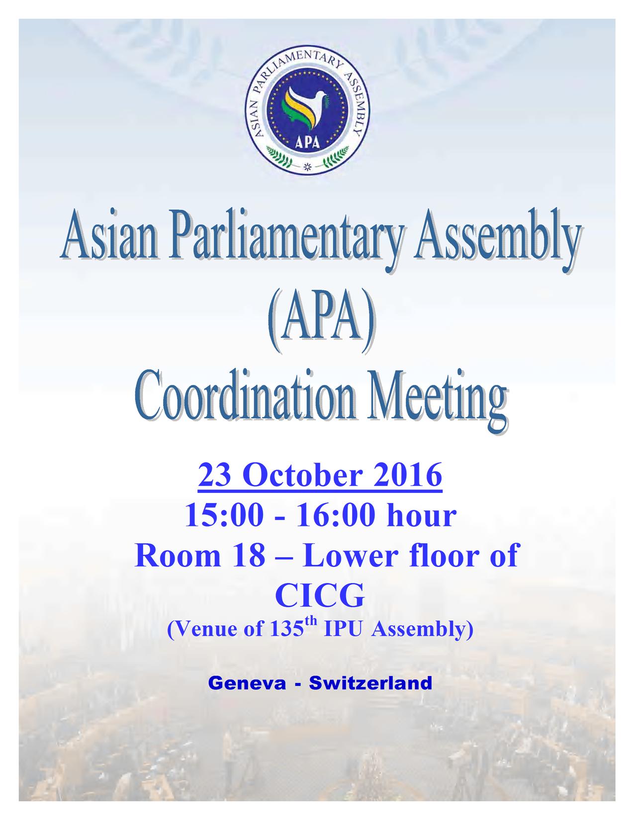 APA Cooperation and Coordination Committee meeting  At the side of  135th IPU Assembly